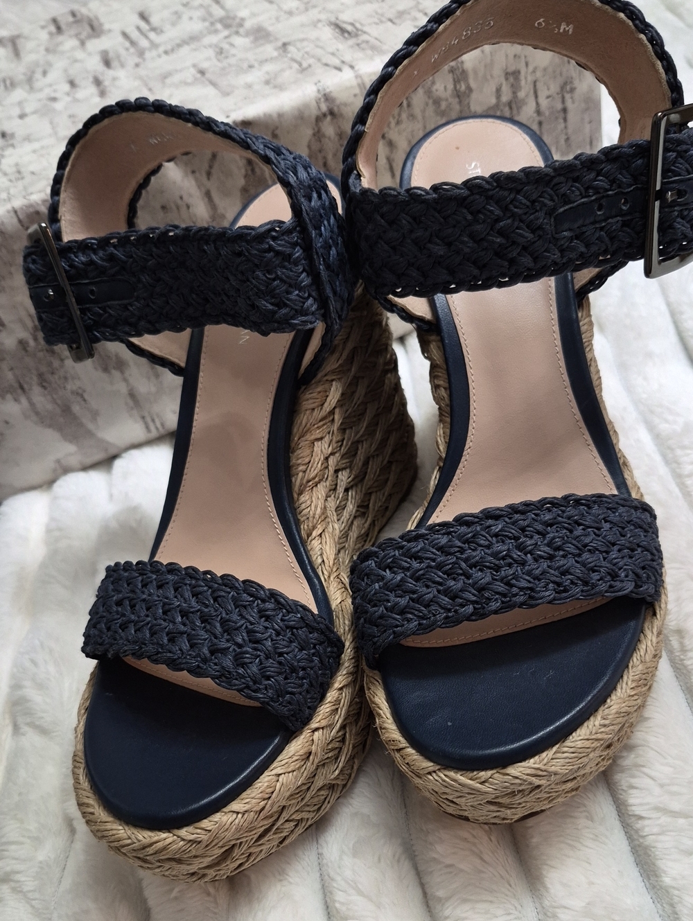 Stuart Weitzman Alexis Nice Blue Crochet Wedge Espadrille Women's Sz 6.5 $455 - Picture 10 of 13